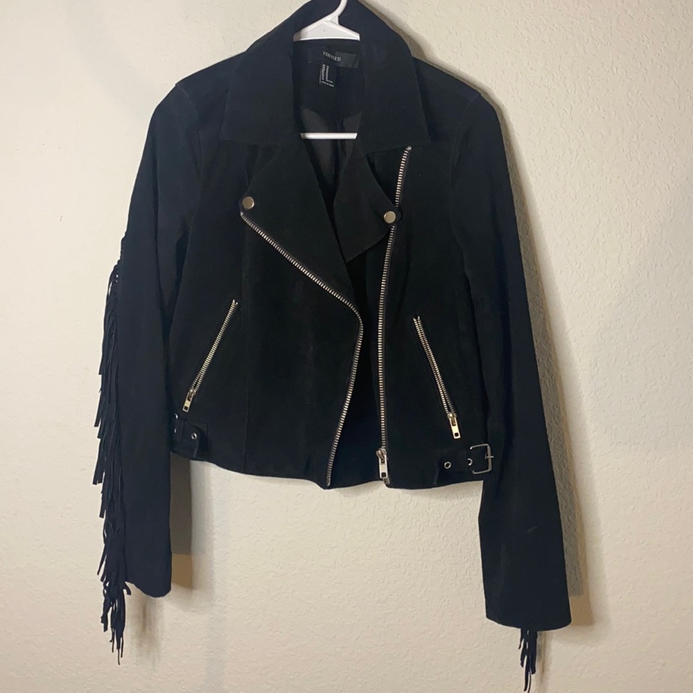 Black suede fringe jacket